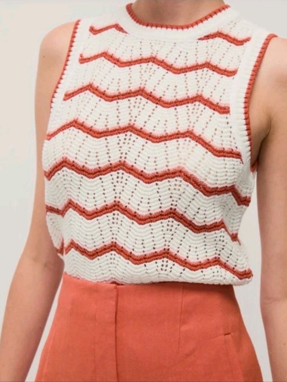 Veronica Beard Size XL Jerrel Off White Stripe Sleeveless Tank Sweater $258